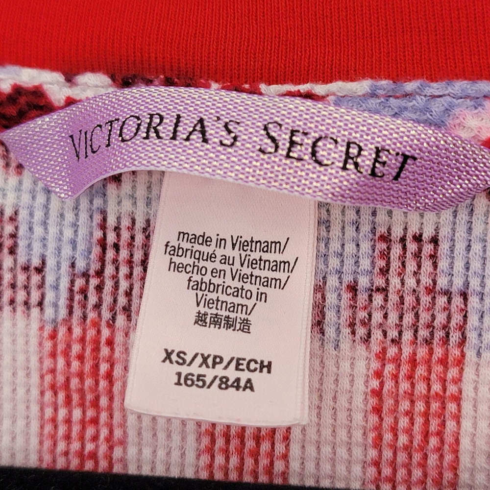 Victoria's Secret Red Fair Isle Thermal Cotton Pink & Red Heart Pajama Top XS - Picture 4 of 6
